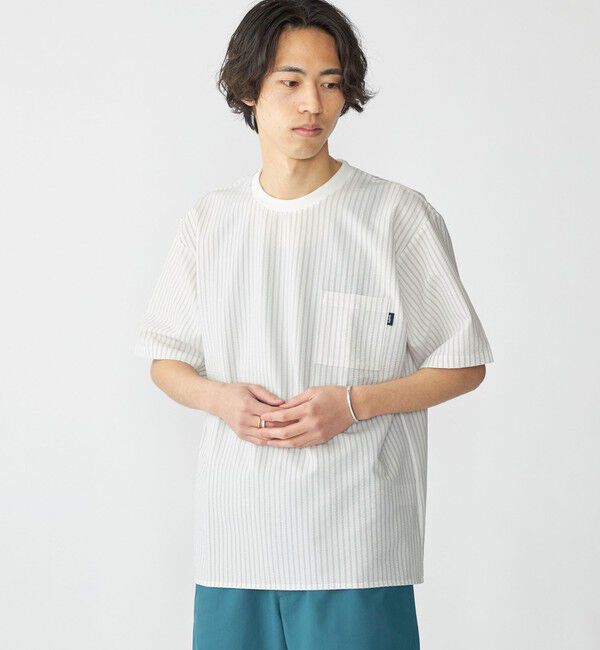 SHIPS「SHIPS: COOLMAX(R) シアサッカー Tシャツ」|Tシャツ・カットソー|ライトグレー