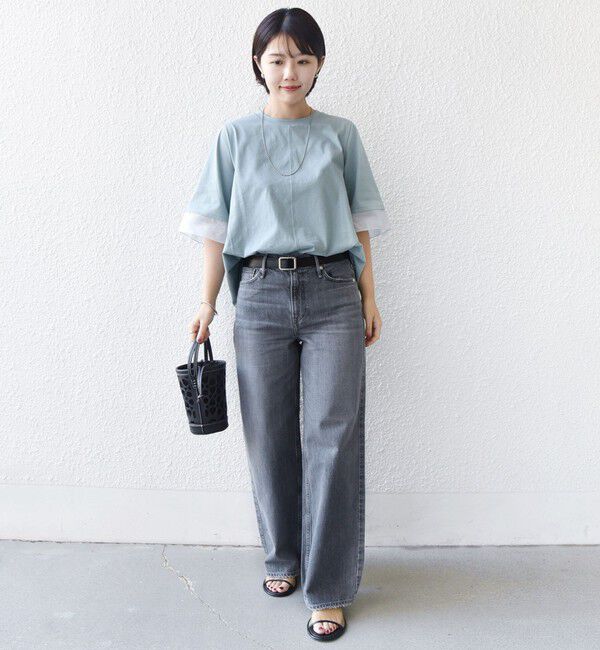 SHIPS for women「【WEB限定】〈接触冷感 / UVカット〉シアー オーガンジー コンビ プルオーバー」|Tシャツ・カットソー|