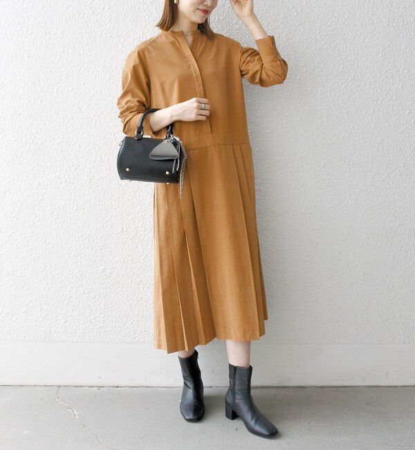 SHIPS any「SHIPS any:〈洗濯機可能〉ピーチスキン サイド プリーツ バンドカラー シャツ ワンピース」|ワンピース|