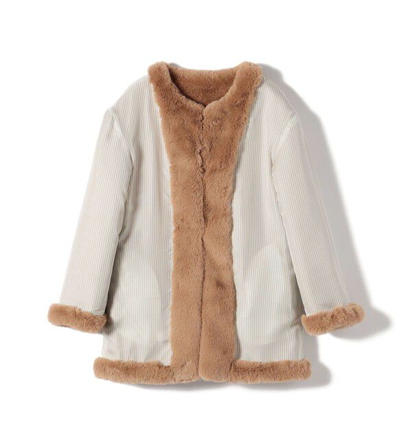 SHIPS for women「SHIPS Primary Navy Label:フェイク ファー ノーカラー ハーフ コート」|ノーカラーコート|