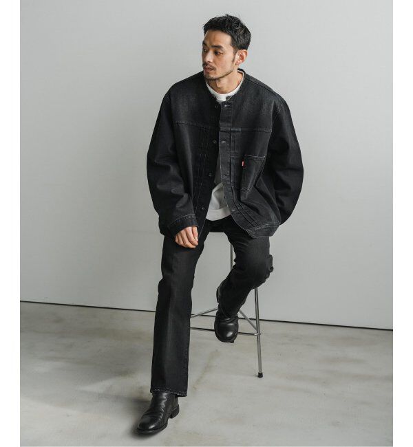 EDIFICE「《再入荷》Levi&rsquo;s(リーバイス) 別注 Type 1 Trucker Jacket BLACK "COLLARLESS"」|デニムジャケット|