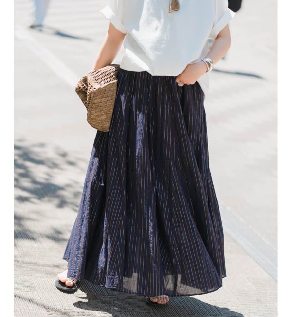 Spick and Span「《WEB限定 / 追加2予約》HYUストライプギャザーフレアスカート」|スカート|