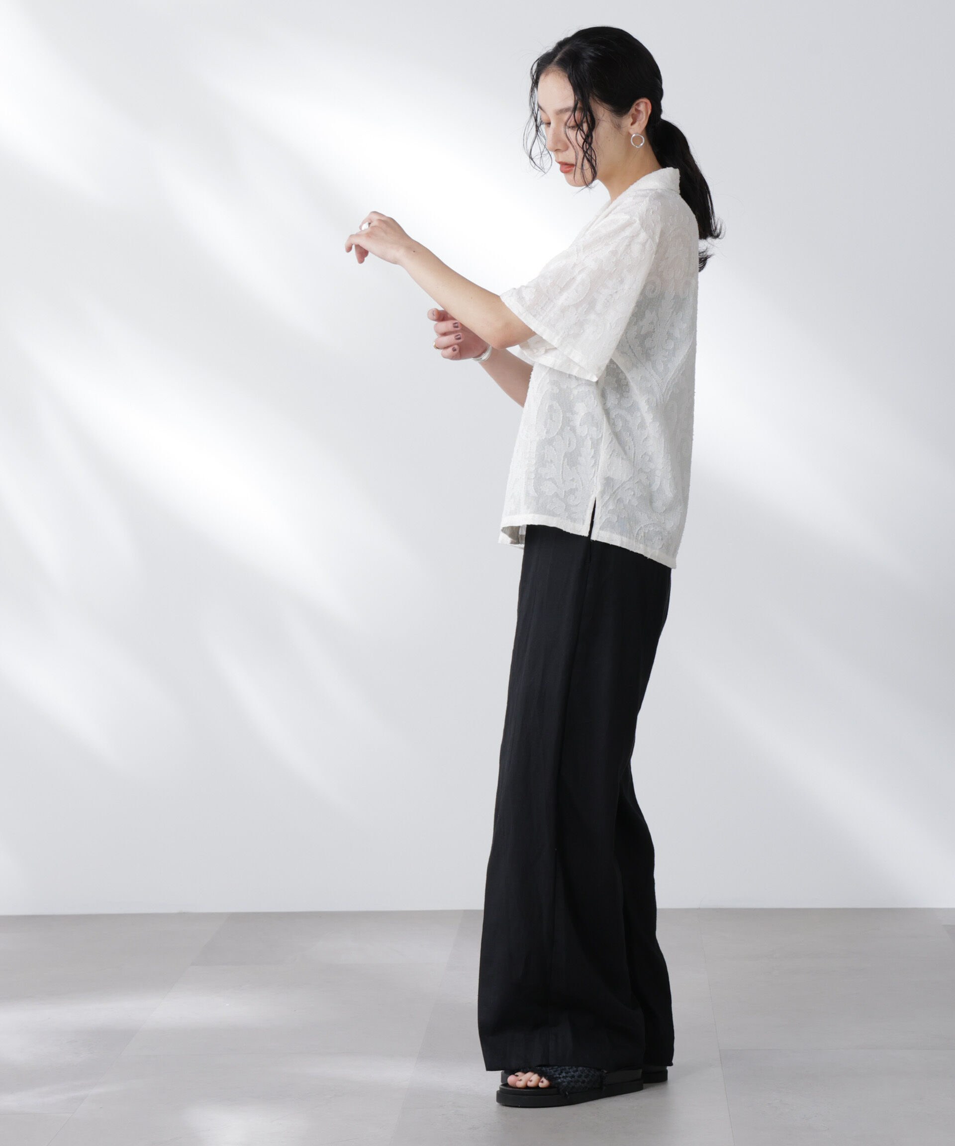 nano･universe「made in india カットワークジャカードシャツ(セットアップ可)」|シャツ・ブラウス|