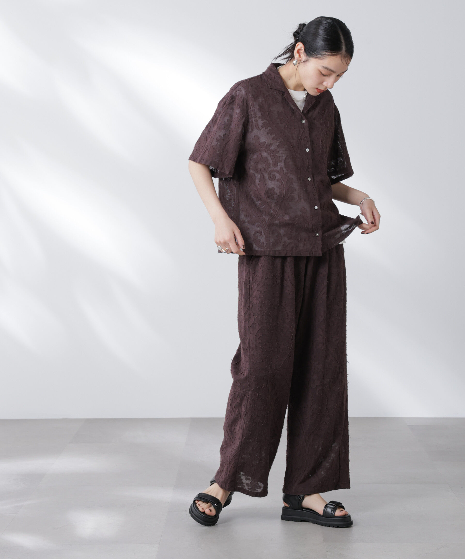 nano･universe「made in india カットワークジャカードシャツ(セットアップ可)」|シャツ・ブラウス|