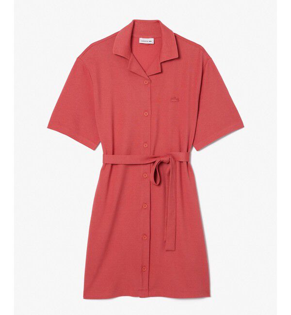 LACOSTE「オーガニックコットン リネン 鹿の子 オープンカラー シャツワンピース ドレス」|ワンピース|