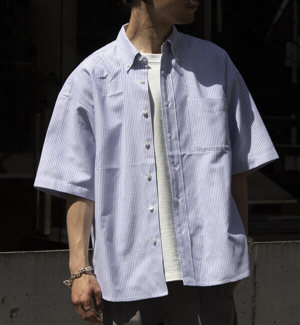 GLOSTER「【GLOSTER/グロスター】オーバーサイズ オックスボタンダウン ストライプシャツ 半袖」|シャツ・ブラウス|