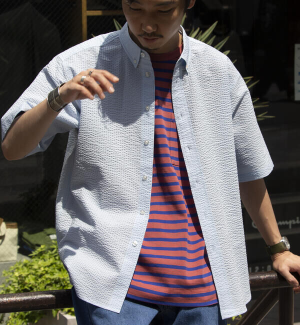 GLOSTER「【GLOSTER/グロスター】シアサッカー ボタンダウン半袖シャツ」|シャツ・ブラウス|