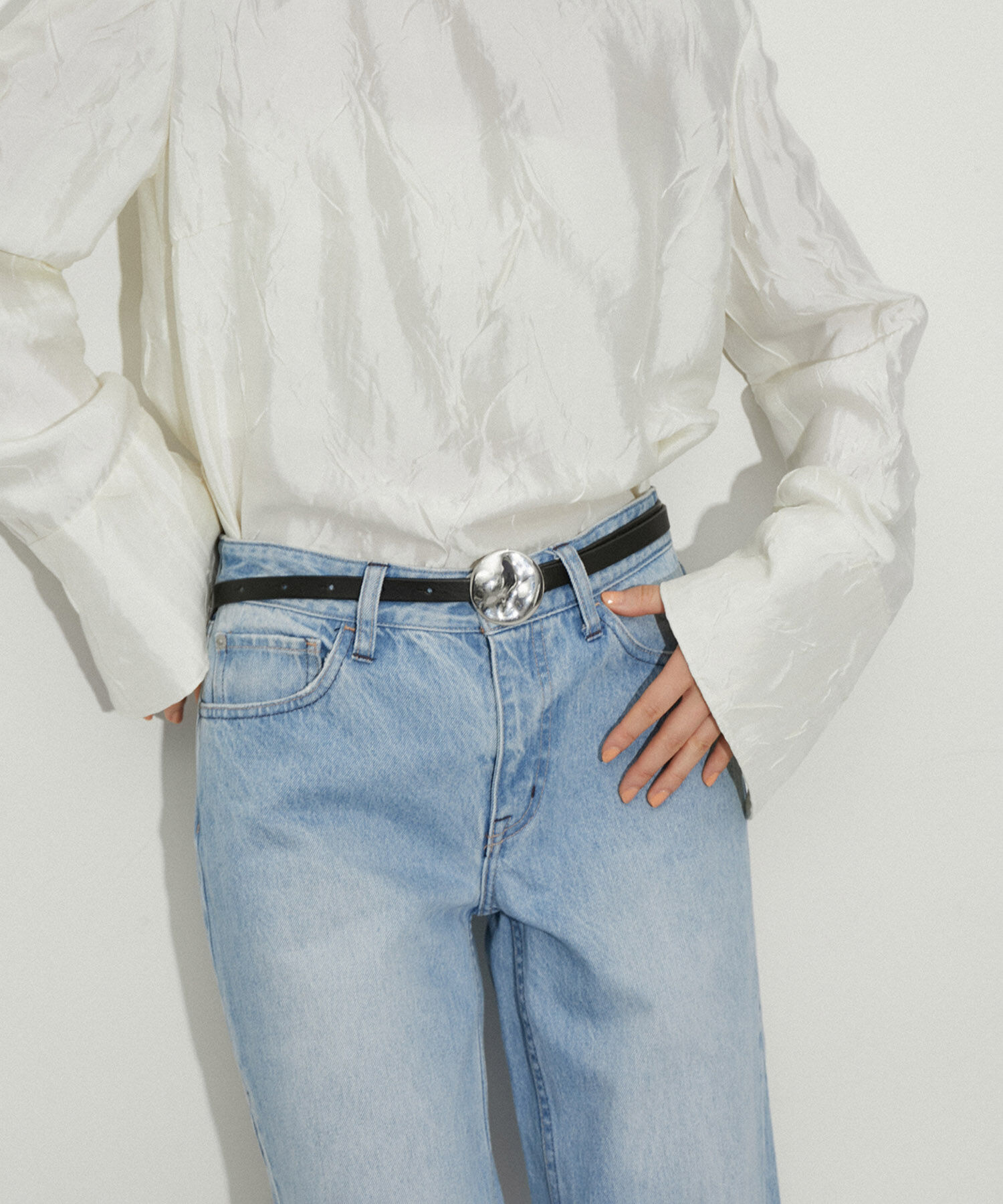 ADAM ET ROPE'「【サステナブル】ラウンドバックルベルト」|ベルト|シルバー(93)