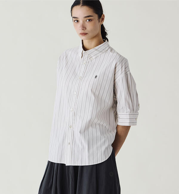 GYMPHLEX「Gymphlex | コットンタイプライター ストライプボタンダウンシャツ WOMEN」|シャツ・ブラウス|