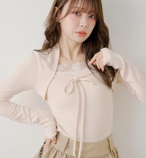  「ボレロ風レースレイヤードトップス」|Tシャツ・カットソー|