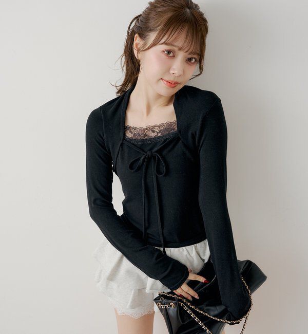  「ボレロ風レースレイヤードトップス」|Tシャツ・カットソー|