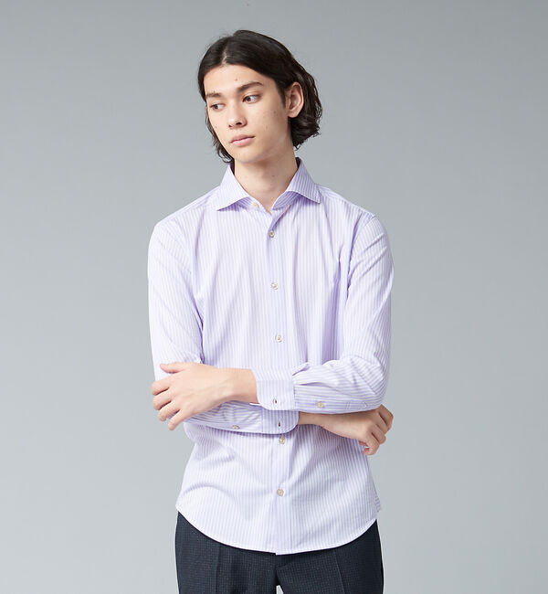 ABAHOUSE「COOL CAMICIE 接触冷感 ストライプ シャツ」|シャツ・ブラウス|ラベンダー