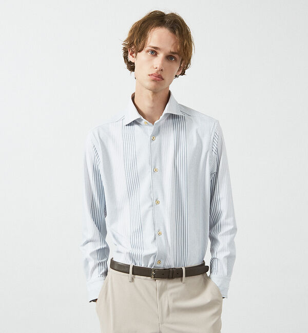 ABAHOUSE「【FLEX SHIRTS】360&deg;ストレッチ パッチワークストライプシャツ /」|シャツ・ブラウス|ライトグレー