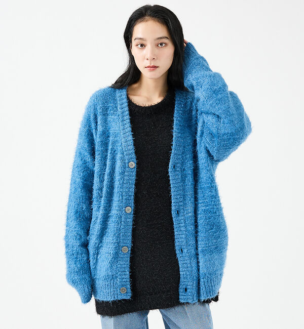 ABAHOUSE「【Revo.レボ】 モヘアライク ニット カーディガン/ルーズフィット /ユニセ」|カーディガン|ブルー