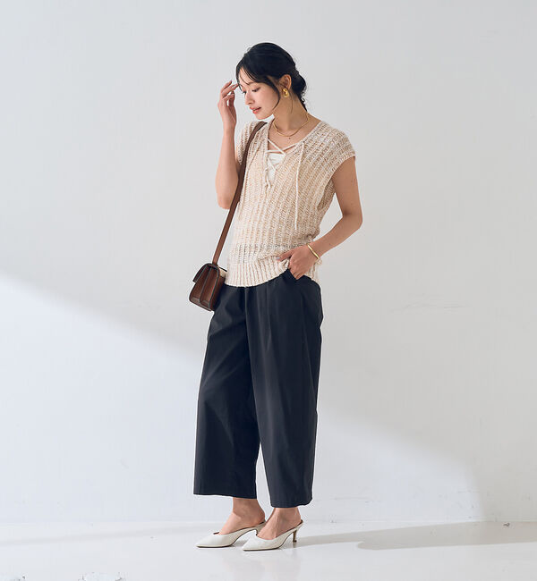 Rouge vif「麻混ニットレースアップベスト」|ニット・セーター|