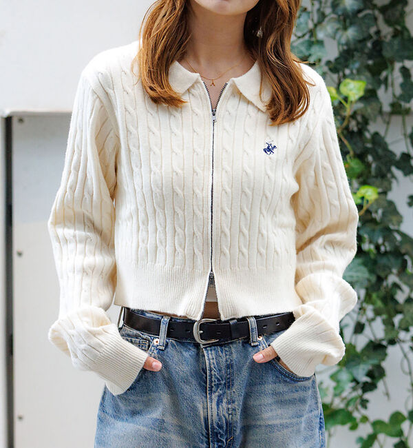 Rouge vif「【BEVERY HILLS P.C/ビバリーヒルズポロクラブ】ケーブル編ポロカー」|カーディガン|オフホワイト