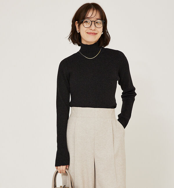 abahouse mavie「ストレッチリブハイネックプルオーバー」|ニット・セーター|ブラック