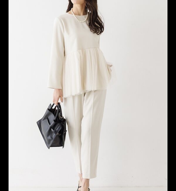 abahouse mavie「【エニデイカセット】チュールブラウス＆テーパードパンツ」|シャツ・ブラウス|アイボリー