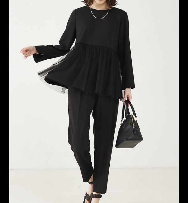 abahouse mavie「【エニデイカセット】チュールブラウス＆テーパードパンツ」|シャツ・ブラウス|ブラック