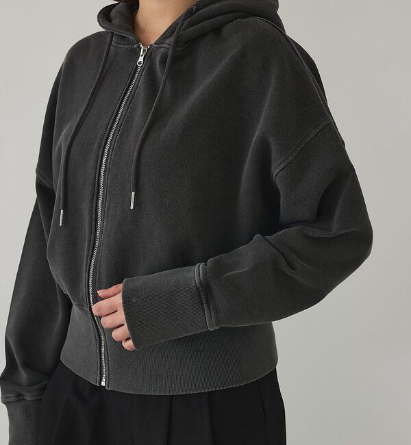 abahouse mavie「【裏毛】ピグメントショートジップパーカー/ヴィンテージ風/長袖/スウェット/春服」|パーカー|