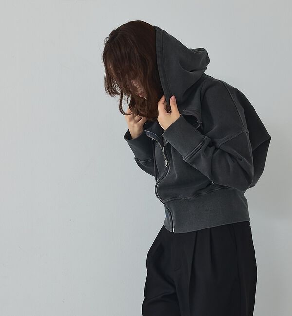 abahouse mavie「【裏毛】ピグメントショートジップパーカー/ヴィンテージ風/長袖/スウェット/春服」|パーカー|