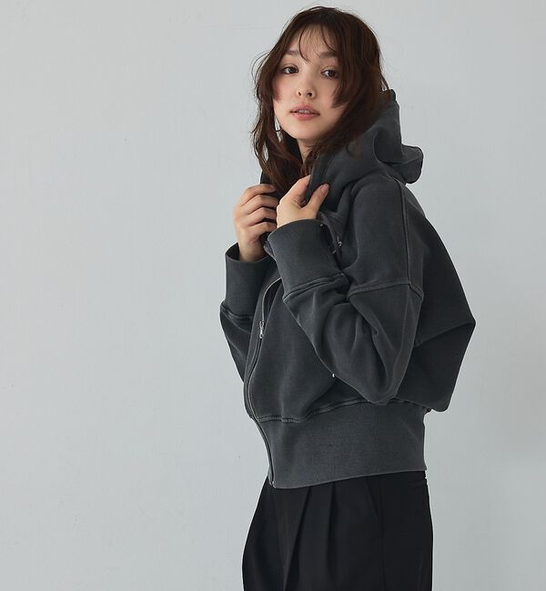 abahouse mavie「【裏毛】ピグメントショートジップパーカー/ヴィンテージ風/長袖/スウェット/春服」|パーカー|