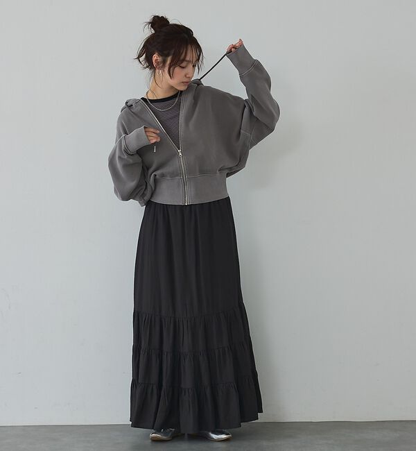 abahouse mavie「【裏毛】ピグメントショートジップパーカー/ヴィンテージ風/長袖/スウェット/春服」|パーカー|