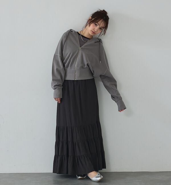 abahouse mavie「【裏毛】ピグメントショートジップパーカー/ヴィンテージ風/長袖/スウェット/春服」|パーカー|