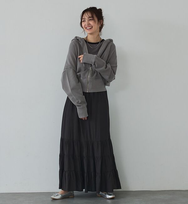 abahouse mavie「【裏毛】ピグメントショートジップパーカー/ヴィンテージ風/長袖/スウェット/春服」|パーカー|