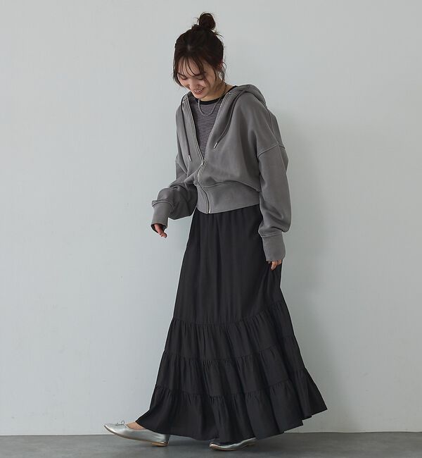 abahouse mavie「【裏毛】ピグメントショートジップパーカー/ヴィンテージ風/長袖/スウェット/春服」|パーカー|