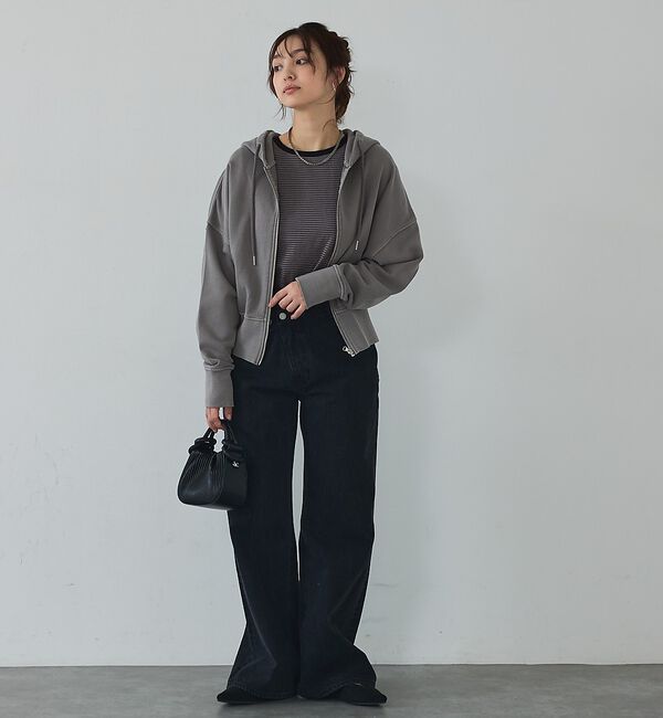 abahouse mavie「【裏毛】ピグメントショートジップパーカー/ヴィンテージ風/長袖/スウェット/春服」|パーカー|