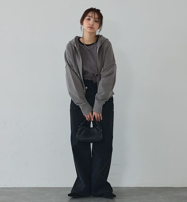 abahouse mavie「【裏毛】ピグメントショートジップパーカー/ヴィンテージ風/長袖/スウェット/春服」|パーカー|