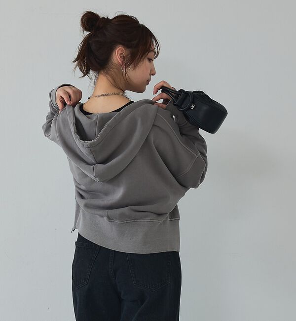 abahouse mavie「【裏毛】ピグメントショートジップパーカー/ヴィンテージ風/長袖/スウェット/春服」|パーカー|