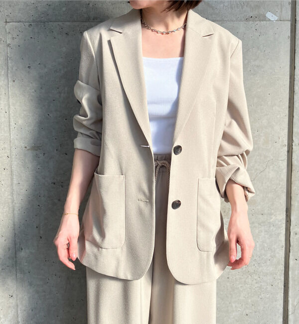 SOFFITTO「【A_/エース】サッカー ストライプジャケット」|テーラードジャケット|ベージュ