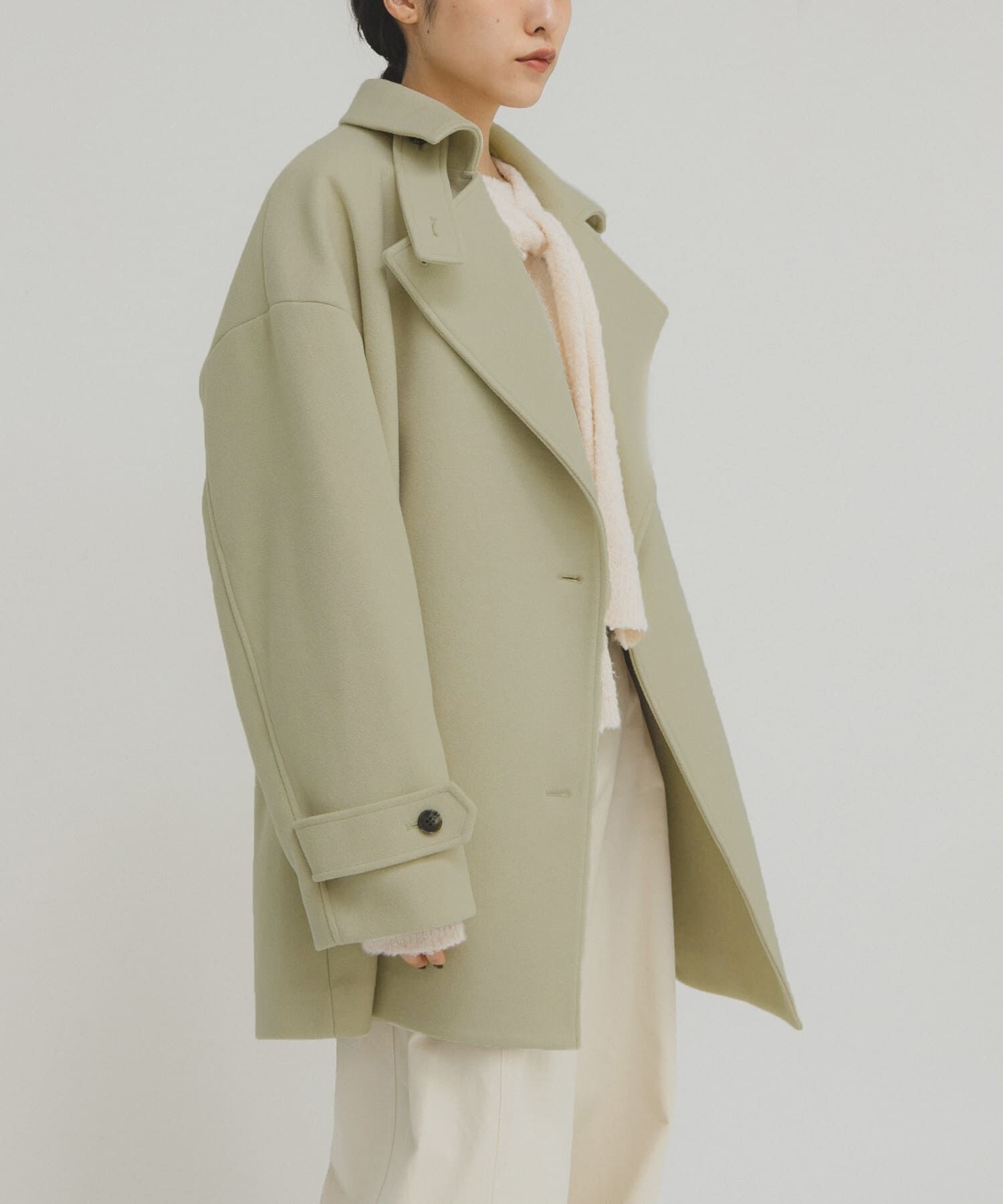  「BIGカラーミドルコート」|ノーカラーコート|