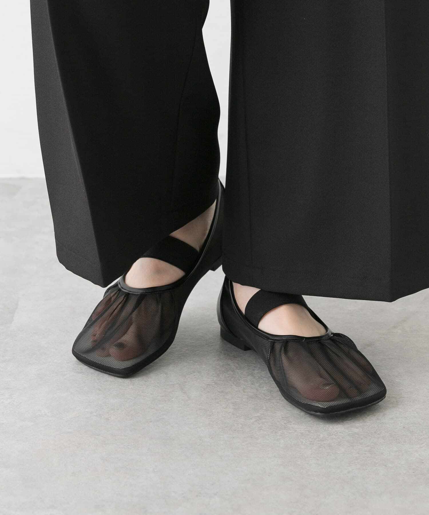 SENSE OF PLACE by URBAN RESEARCH「オブリークトゥメッシュフラットシューズ」|パンプス|ブラック