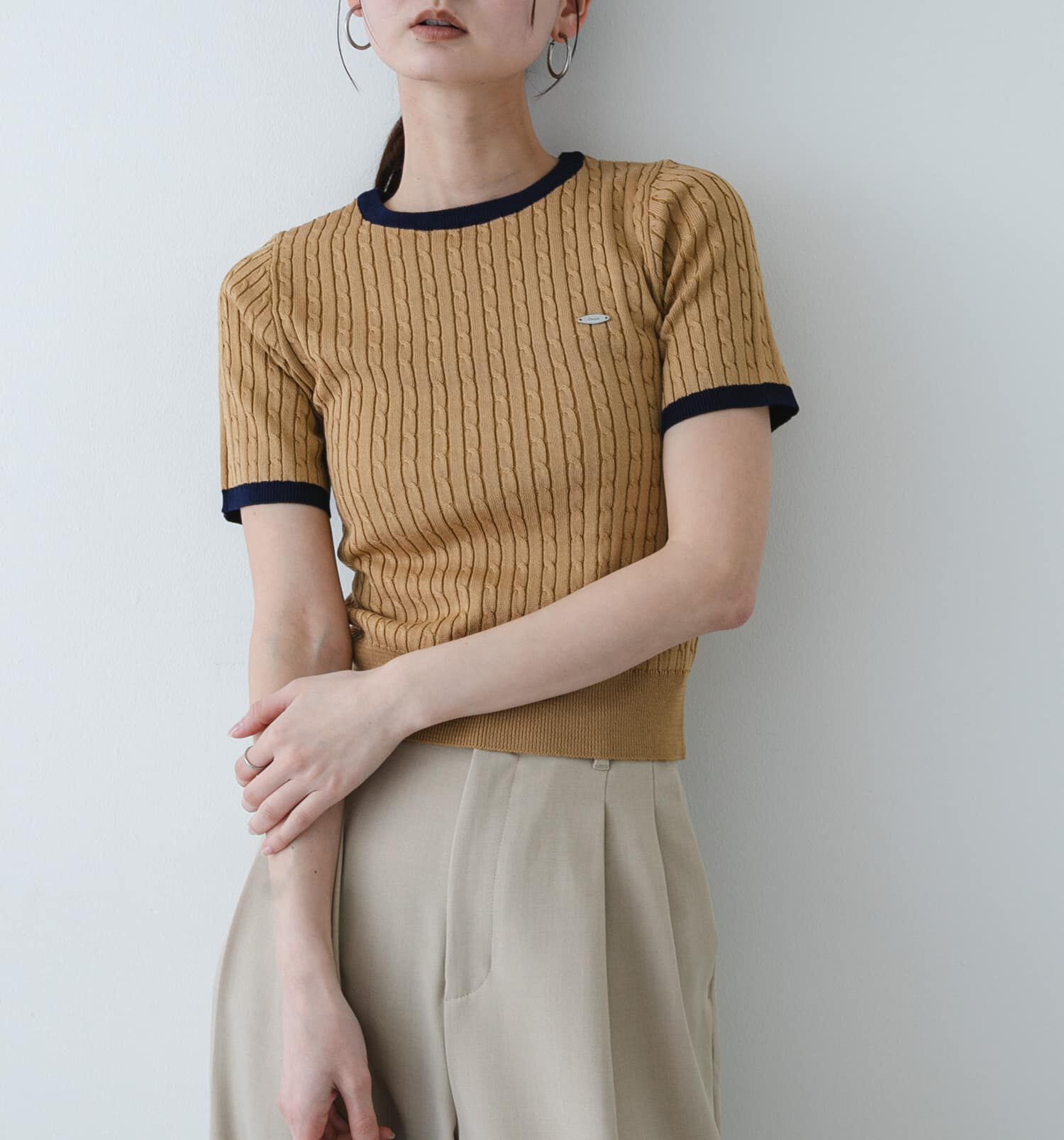 SENSE OF PLACE by URBAN RESEARCH「『洗濯可』バイカラーケーブルセーター」|ニット・セーター|ベージュ