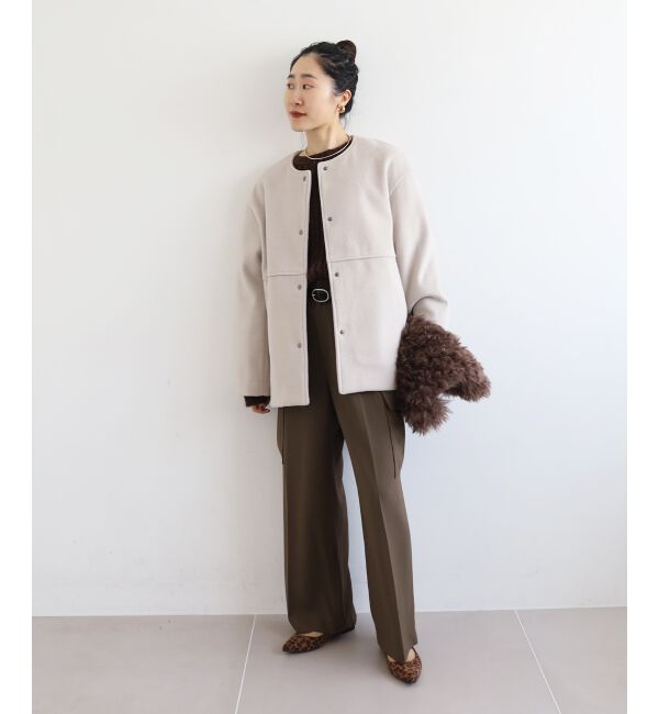  「ニットビーバーノーカラーミドルコート」|ノーカラーコート|