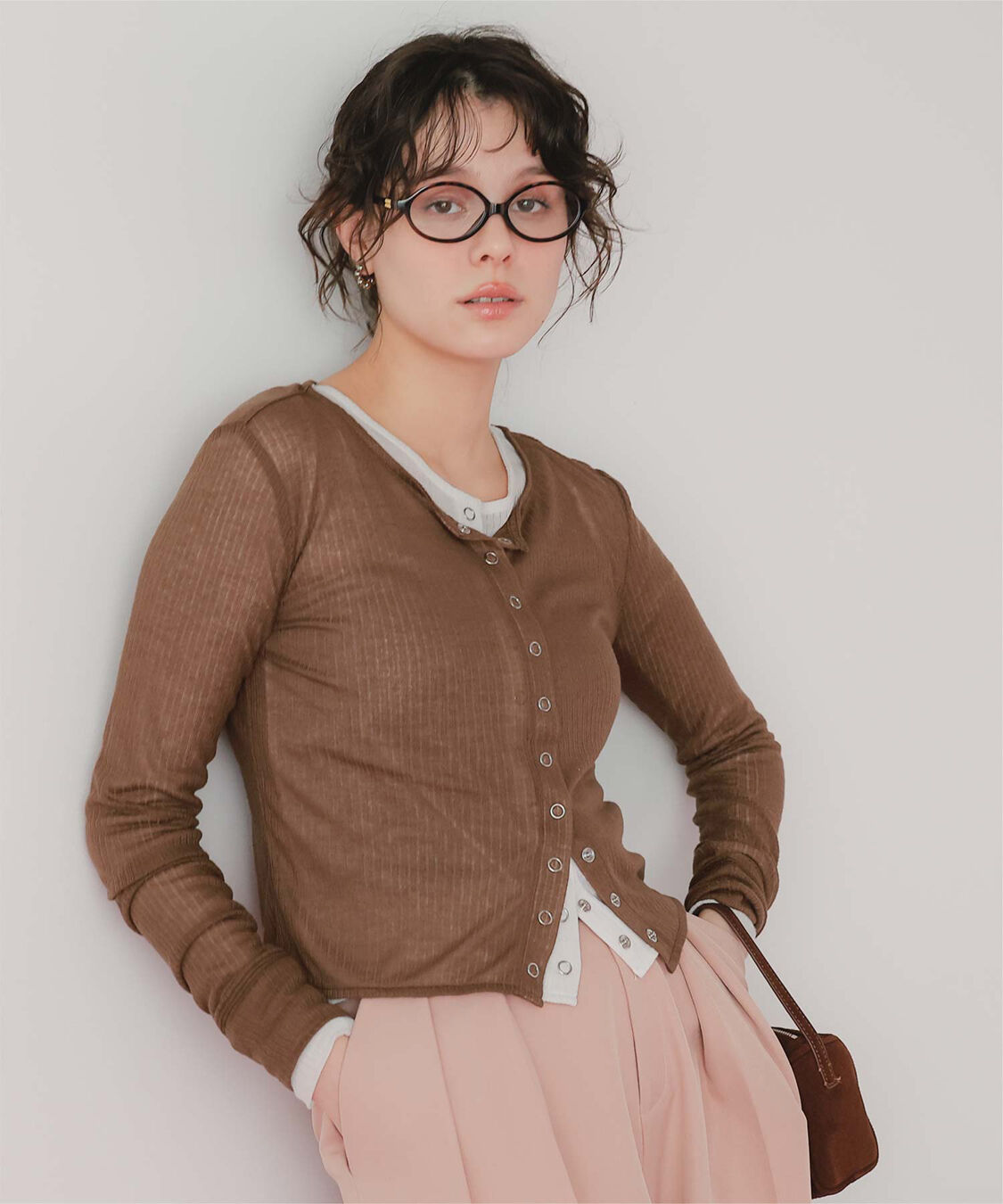 titivate「シアーテレコカーディガン」|ニット・セーター|ブラウン