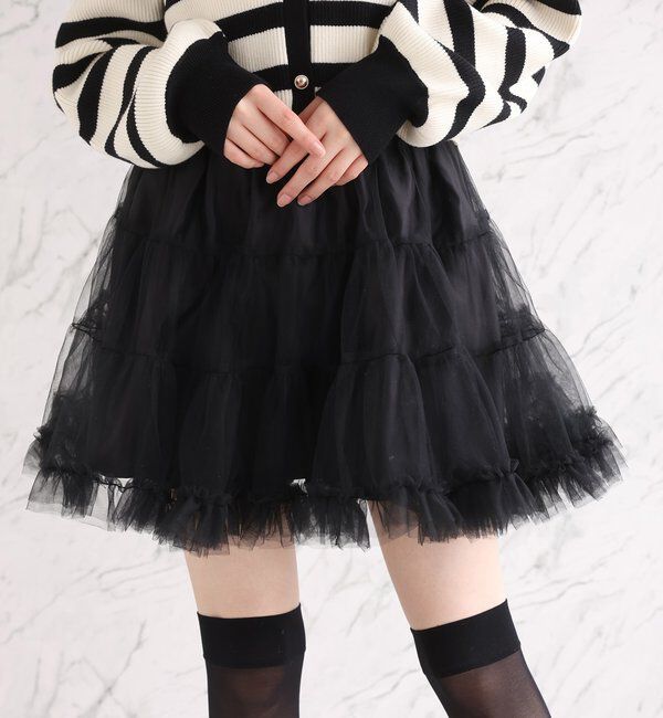  「チュールティアードミ二スカート」|スカート|ブラック