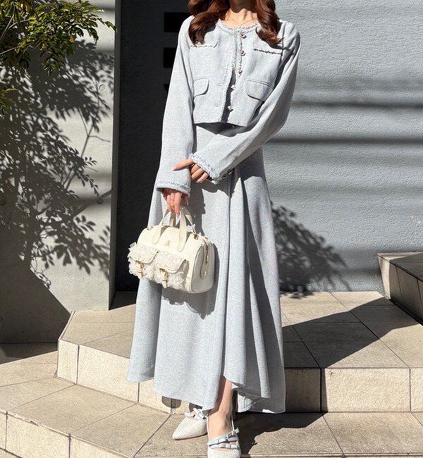  「【miyabi企画】パール釦ツイードノーカラージャケット」|テーラードジャケット|