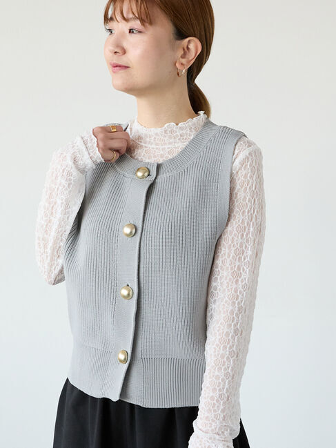 Lugnoncure「金ボタン無撚糸ニットベスト」|ニット・セーター|