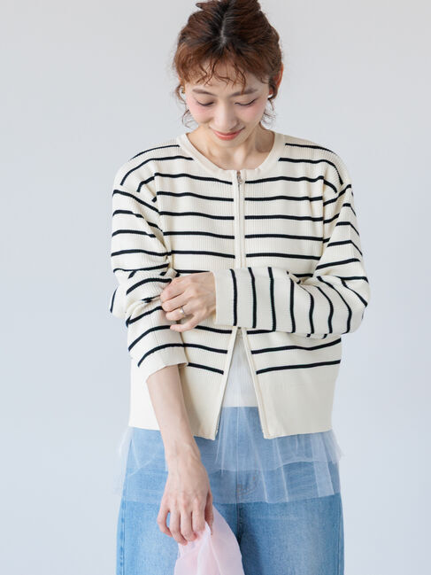 Lugnoncure「ダブルジップクルーネックカーディガン《2025spring catalog item》」|カーディガン|オフホワイト