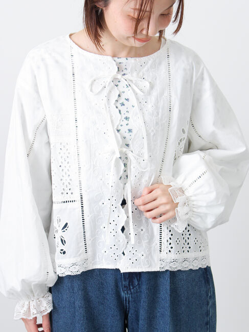 Samansa Mos2「花柄パターンメッシュレース付ノースリーブ」|Tシャツ・カットソー|