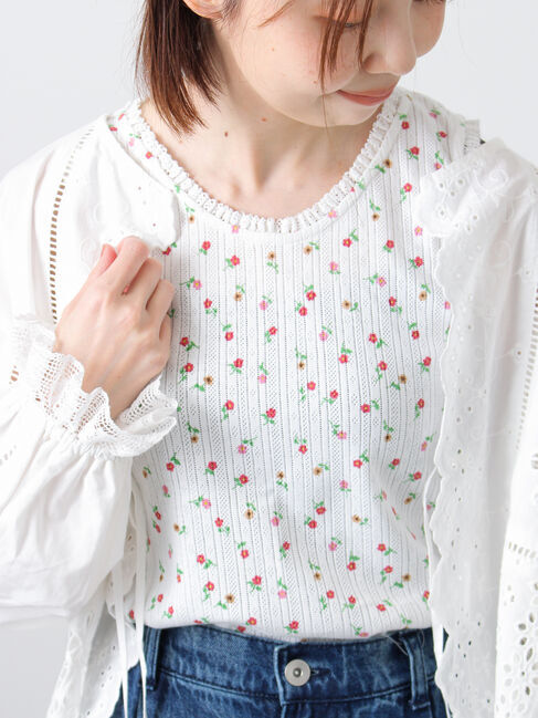 Samansa Mos2「花柄パターンメッシュレース付ノースリーブ」|Tシャツ・カットソー|