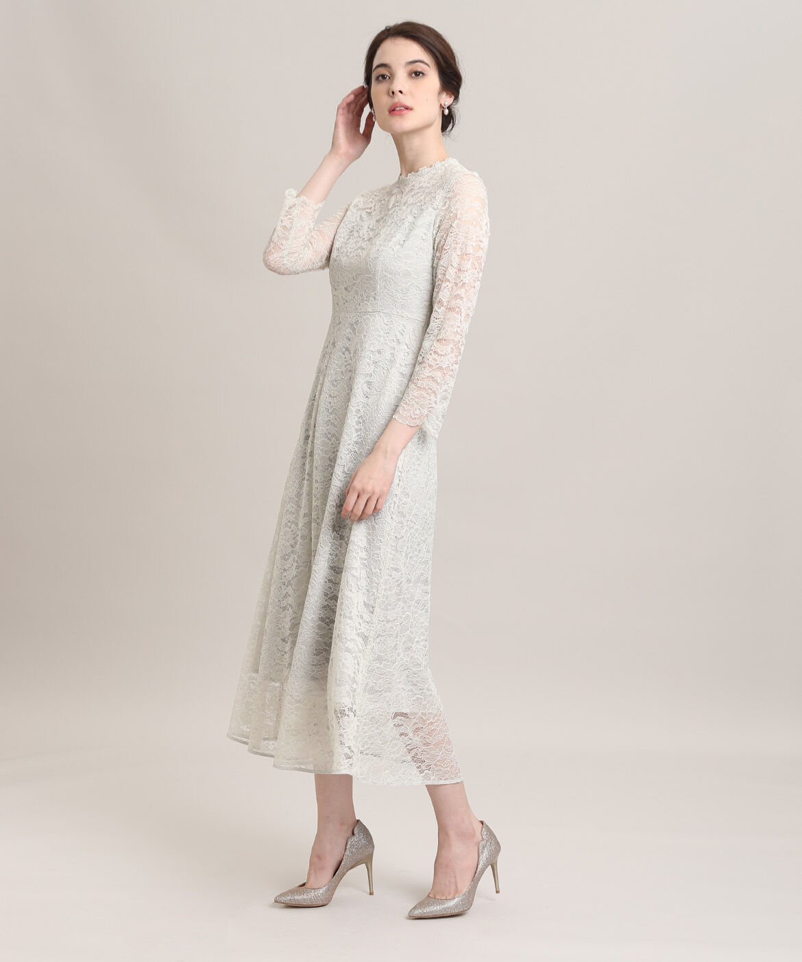 Maglie le cassetto「《Maglie White》ラッセルレースロングドレス」|ワンピース|グレー1