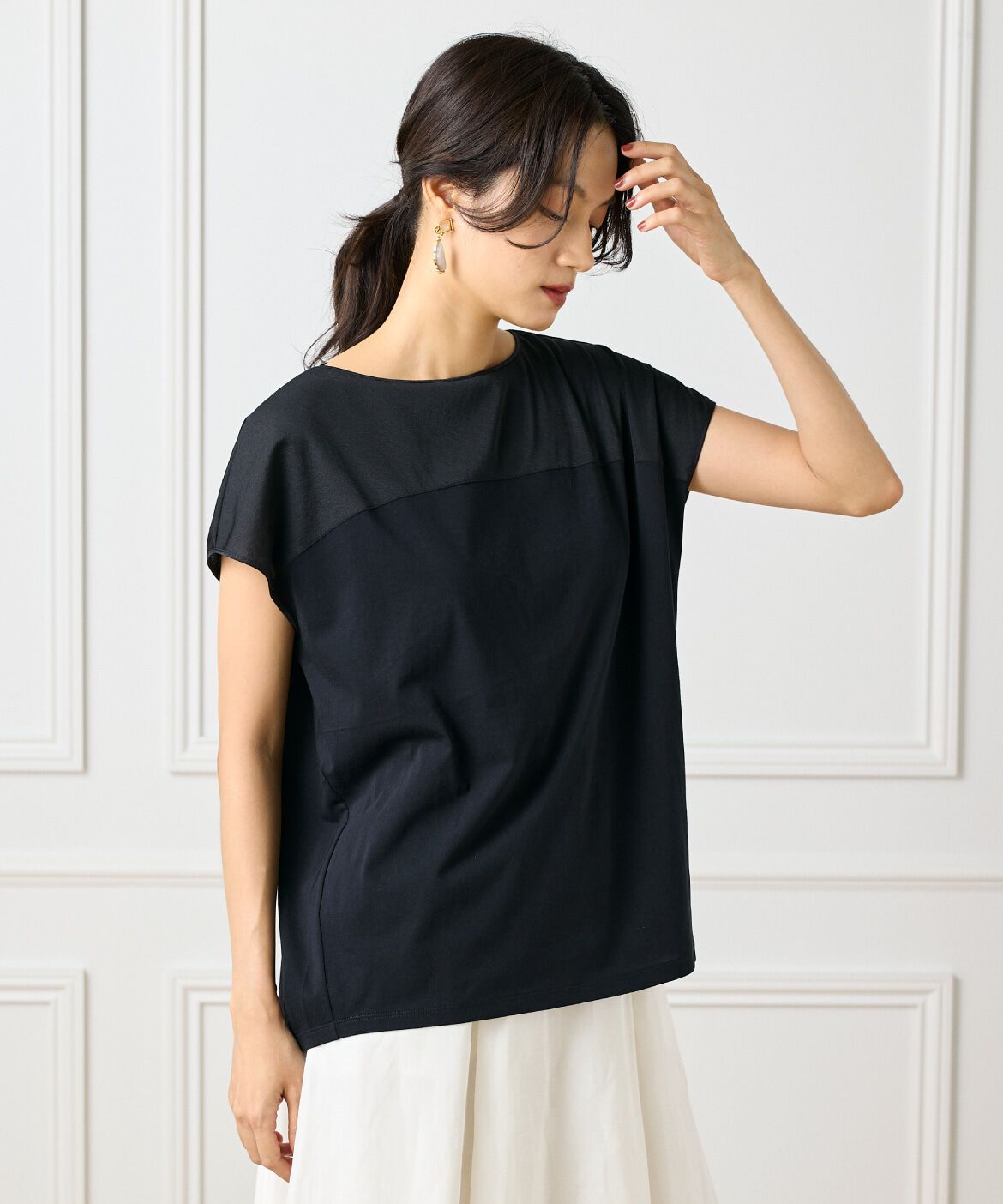 INED「シースルードッキングプルオーバー」|Tシャツ・カットソー|ブラック