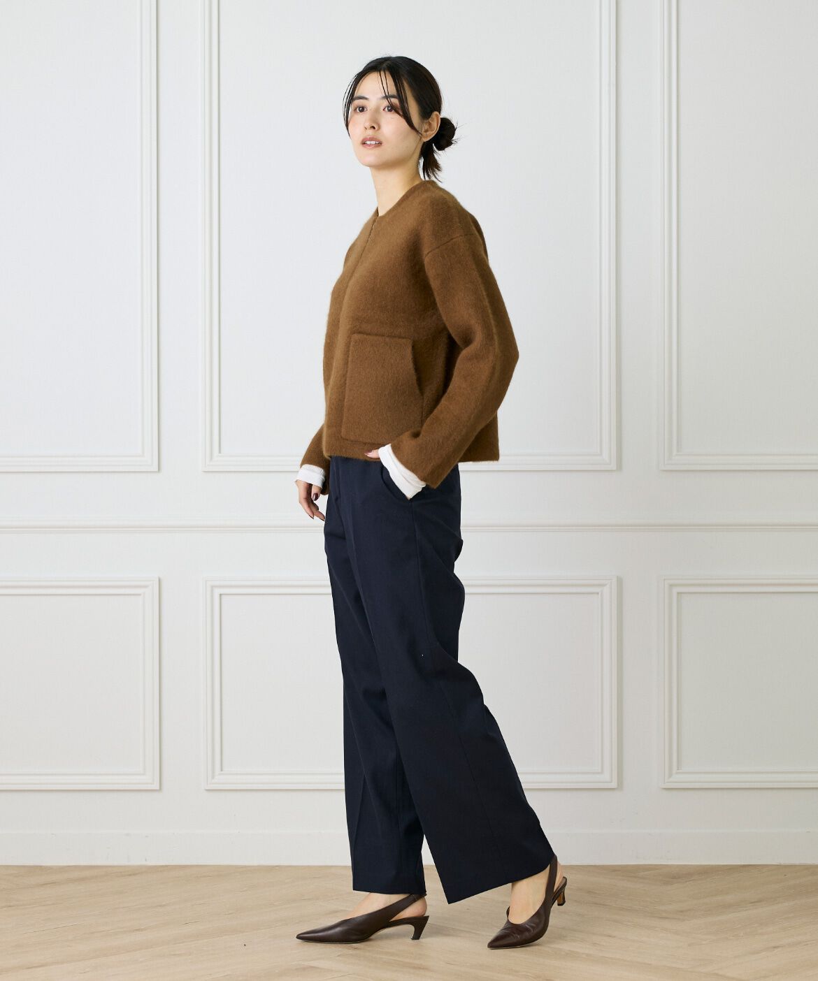 Le Souk「《大きいサイズ》ラクーン接結編みニットブルゾン」|カーディガン|