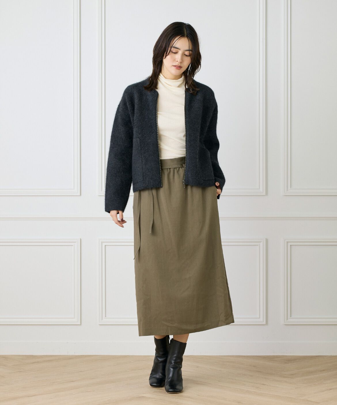 Le Souk「《大きいサイズ》ラクーン接結編みニットブルゾン」|カーディガン|