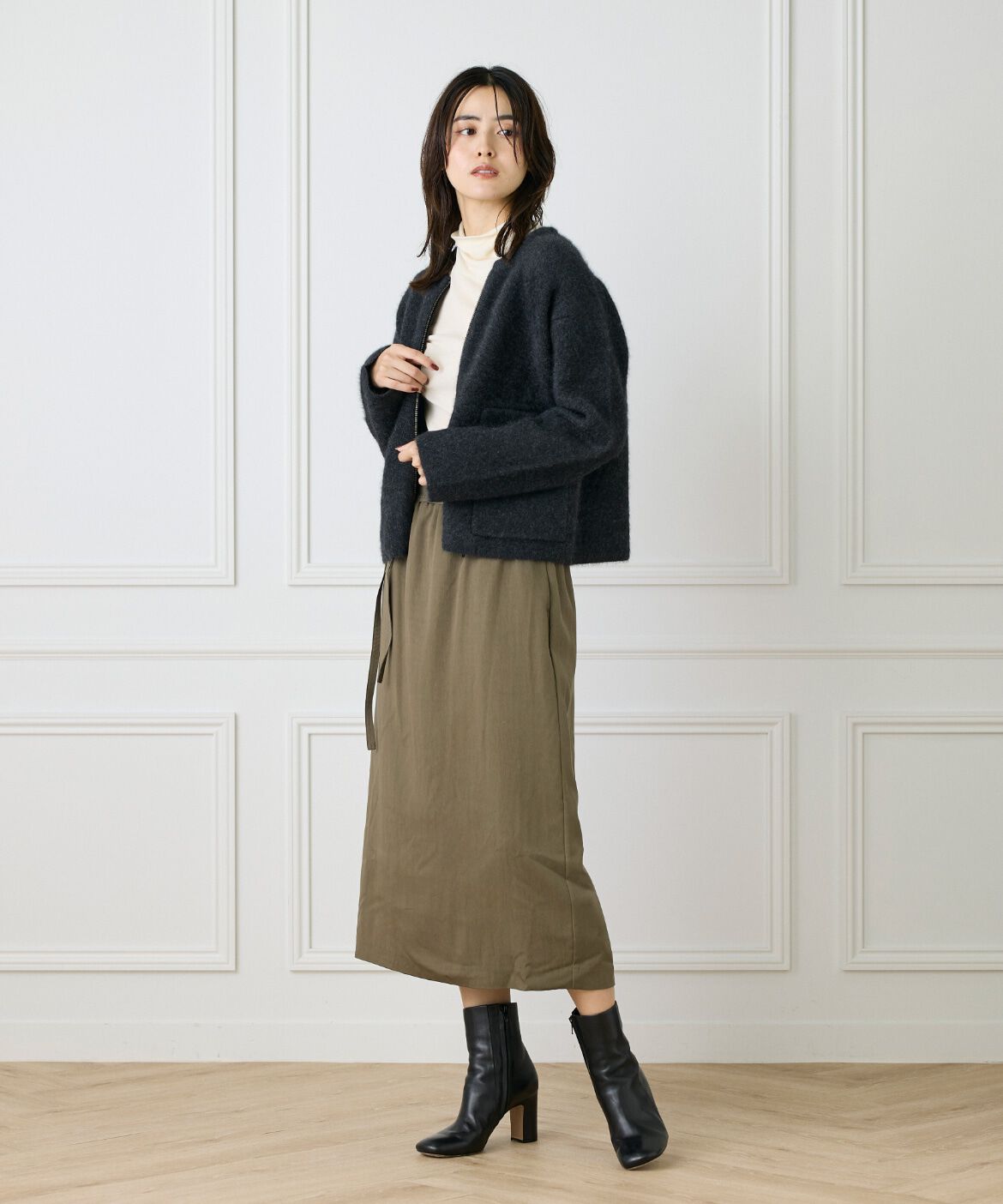 Le Souk「《大きいサイズ》ラクーン接結編みニットブルゾン」|カーディガン|